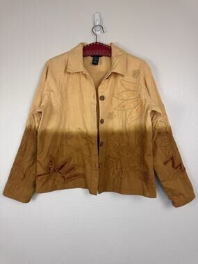 West End Floral Embroidered Dip Dye Cotton Jacket Boho Artsy Cottagecore Large